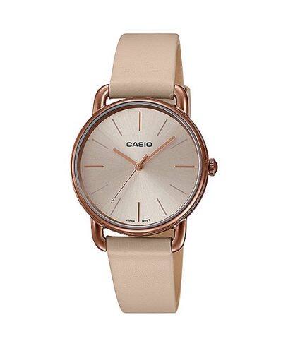 Casio, Womenâ€™s Watch Analog, Rose Gold Dial Rose Gold Leather Band, LTP-E412RL-5ADF
