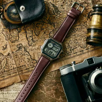 Casio Men's Watch Analog Digital Dial with Brown Leather Strap, AE-1200WHL-5AVDF