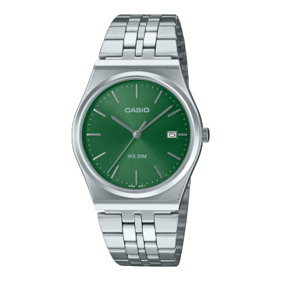 Casio men analog watch, green dial with comfortable strap, model CS-MTP-B145D-3AVDF, Bahrain