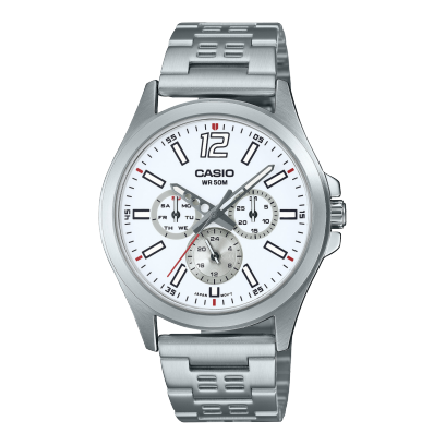 Casio,Men's Watch Analog,White Dial Silver Stainless Steel Band, MTP-E350D-7BVDF