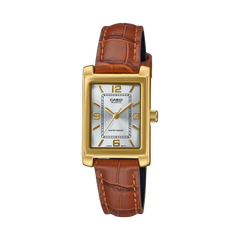 Casio Women's Watch Analog Silver Dial with Brown Leather Strap,  LTP-1234GLL-7ADF