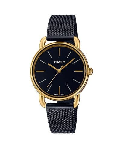Casio, Womenâ€™s Watch Analog, Black Dial Black Stainless Steel Band, LTP-E412MGB-1AD