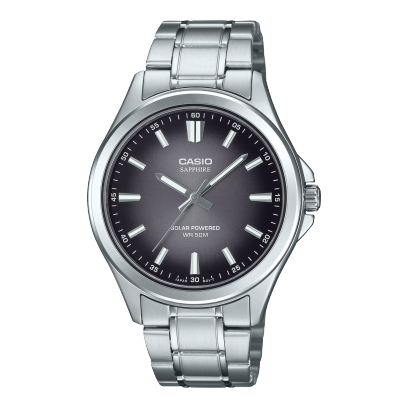 Casio men analog watch, black dial with silver stainless steel band, model CS-MTS-RS100D-1AVDF, Bahrain