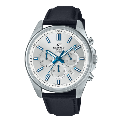 Edifice Men's Watch Analog white and blue Dial with Black Leather Strap,EFV-650L-7AVUDF