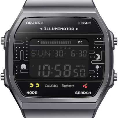 Casio Vintage Bluetooth Pac-Man Collection Unisex Watch with Black Stainless Steel Band, ABL-100WEPC-1BDR