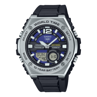 Casio men analog watch, blue dial with black resin band, model CS-MWQ-100-2AVDF, Bahrain