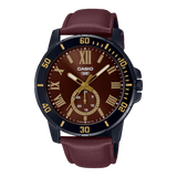Casio, Menâ€™s Watch Analog,Maroon Dial Maroon Leather Band, MTP-VD200BL-5BU