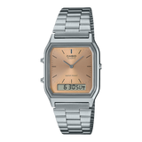 Casio Vintage Unisex Watch Analog-Digital Beige Dial With Silver Stainless Steel Band, AQ-230A-4AMQYDF