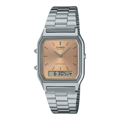 Casio Vintage Unisex Watch Analog-Digital Beige Dial With Silver Stainless Steel Band, AQ-230A-4AMQYDF