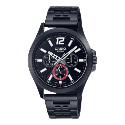 Casio,Men's Watch Analog, Black Dial Black Stainless Steel Band, MTP-E350B-1BVDF