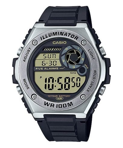 Casio men analog watch, black dial with comfortable strap, model CS-MWD-100H-9AVDF, Bahrain