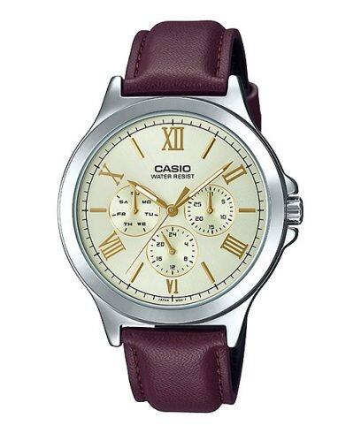 Casio, Men’s Watch Analog, Champagne Dial Brown Leather Band, MTP-V300L-9AUDF