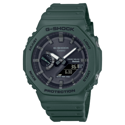 G-Shock Men's Bluetooth Watch Analog-Digital Dial with Green Resin Band, GA-B2100-3ADR