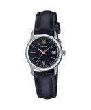 Casio, Womenâ€™s Watch Analog, Black Dial Black Leather Band, LTP-V002L-1B3UD