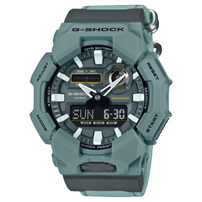 G-Shock men analog watch, digital dial with green resin band, model GS-GA-010CE-2ADR, Bahrain