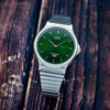 Casio Unisex Analog Watch Green Dial with Silver Stainless Steel Band, MQ-24DA-3ADF