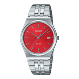 Casio Men's Watch Analog Red Dial With Silver Stainless Steel Band, MTP-B145D-4A2VDF