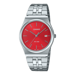 Casio Men's Watch Analog Red Dial With Silver Stainless Steel Band, MTP-B145D-4A2VDF