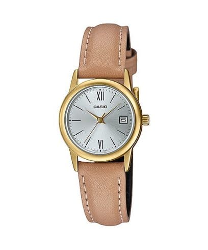 Casio, Women’s Watch Analog, Silver Dial Brown Leather Band, LTP-V002GL-7B3U