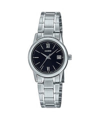 Casio, Women’s Watch Analog, Black Dial Silver Stainless Band, LTP-V002D-1B3UD