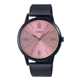 Casio,Men's Watch Analog, Pink Dial Black Stainless Steel Mesh Band, MTP-E600MB-4BDF
