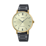 Casio, Womenâ€™s Watch Analog, Beige Dial Black Stainless Steel Band, LTP-VT01GB-9BUD