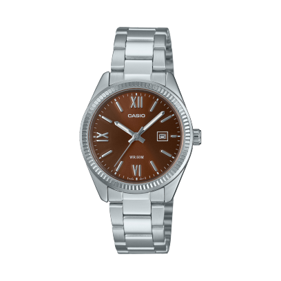 Casio men analog watch, red dial with silver stainless strap, model CS-LTP-1302DD-5AVDF, Bahrain