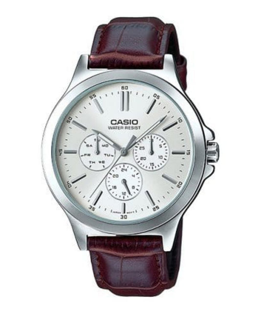 Casio men analog watch, silver dial with comfortable strap, model CS-MTP-V300L-7AUDF, Bahrain