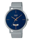 Casio, Menâ€™s Watch Analog, Blue Dial Silver Stainless Steel Mesh Band, MTP-B100M-2EVDF