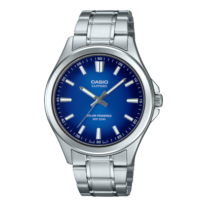 Casio men analog watch, blue dial with silver stainless steel band, model CS-MTS-RS100D-2AVDF, Bahrain
