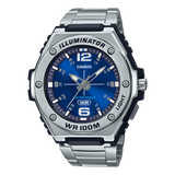 Casio, Menâ€™s Watch Analog, Blue Dial Silver Stainless Steel Band, MWA-100HD-2AVDF