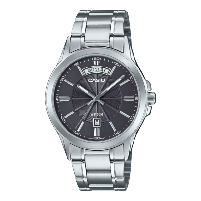Casio men analog watch, black-111 dial with stainless steel band, model CS-MTP-1381D-8AVDF, Bahrain