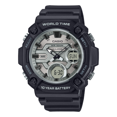 Casio men analog watch, silver dial with black resin band, model CS-AEQ-120W-7AVDF, Bahrain