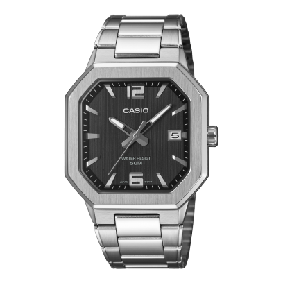 Casio men analog watch, black dial with stainless steel strap, model CS-MTP-B195D-1AVDF, Bahrain