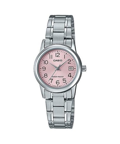 Casio, Women’s Watch Analog, Pink Dial Silver Stainless Band, LTP-V002D-4BUDF