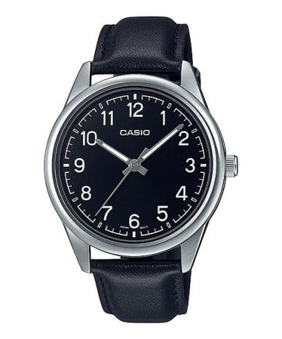 Casio, Men's Watch Analog, Black Dial Black Leather Band, MTP-V005L-1B4UD