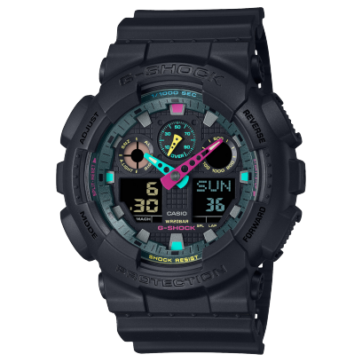 G-Shock Men's Watch Analog & Digital Combo, Black & Green Dial Black Resin Band, GA-100MF-1ADR