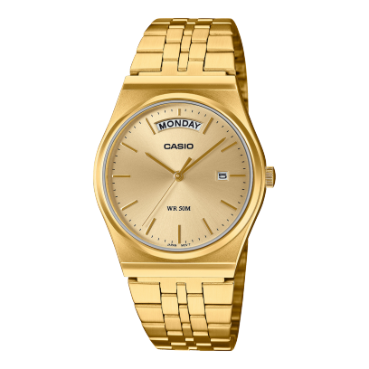Casio men analog watch, gold dial with gold stainless steel band, model CS-MTP-B146G-9AVDF, Bahrain