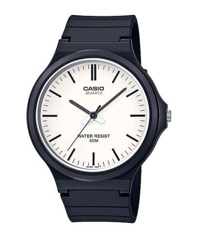 Casio, Men’s Watch Analog, White Dial Black Resin Band, MW-240-7EVDF