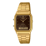 Casio Vintage Unisex Watch Analog-Digital Brown Dial with Gold Stainless Steel Band, AQ-230GA-5AMQYDF