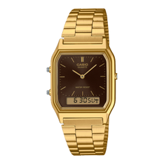 Casio Vintage Unisex Watch Analog-Digital Brown Dial with Gold Stainless Steel Band, AQ-230GA-5AMQYDF