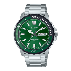 Casio Men's Watch Analog Green Dial With Silver Stainless Steel Band, MTD-125D-3AVDF