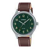 Casio, Unisex Watch Analog , Green Dial Brown Leather Band, MTP-B160L-3BVDF