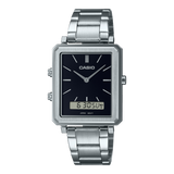 Casio,Men's Watch Analog-Digital, Black Dial Silver Stainless Steel  Band, MTP-B205D-1EDF