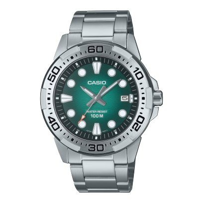 Casio men analog watch, green-1 dial with stainless steel band, model CS-MTD-140D-3AVDF, Bahrain