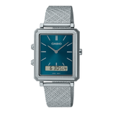 Casio,Men's Watch Analog-Digital, Green Dial Silver Stainless Steel Mesh Band, MTP-B205M-3EDF