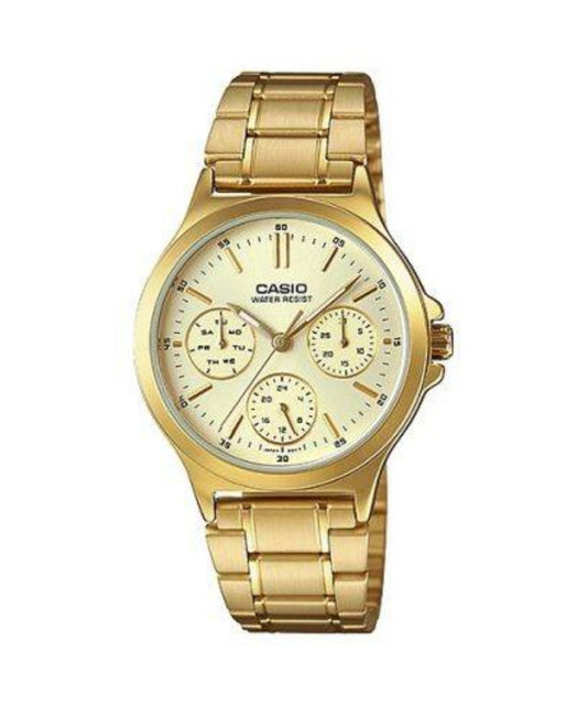 Casio men analog watch, gold dial with comfortable strap, model CS-MTP-V300G-9AUDF, Bahrain