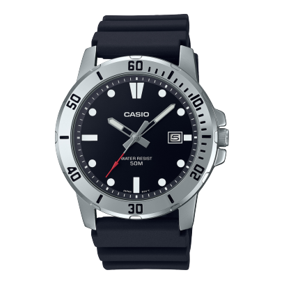 Casio men analog watch, black dial with comfortable strap, model CS-MTP-VD01-1EVUDF, Bahrain