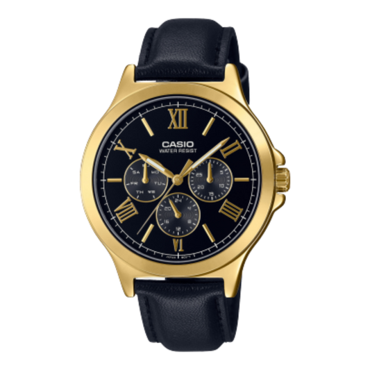 Casio men analog watch, black dial with comfortable strap, model CS-MTP-V300GL-1AUD, Bahrain