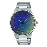 Casio,Men's Watch Analog,Blue & Green Dial Silver Stainless Steel  Band, MTP-E605D-2E